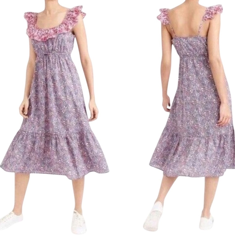 J.Crew Womens Liberty Floral Mixed Print Tiered Ruffle Midi Dress Size Large